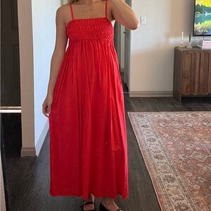 Red Smocked Maxi Dress